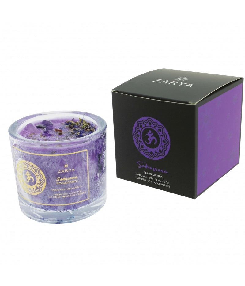 Knisperende kaars met amethyst en lavendel - kruinchakra