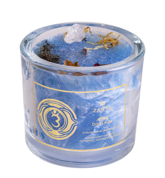 Knisperende kaars met citroengras en bergkristal - 3de oog chakra