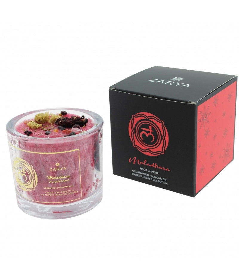 Knisperende kaars met cederhout - wortelchakra