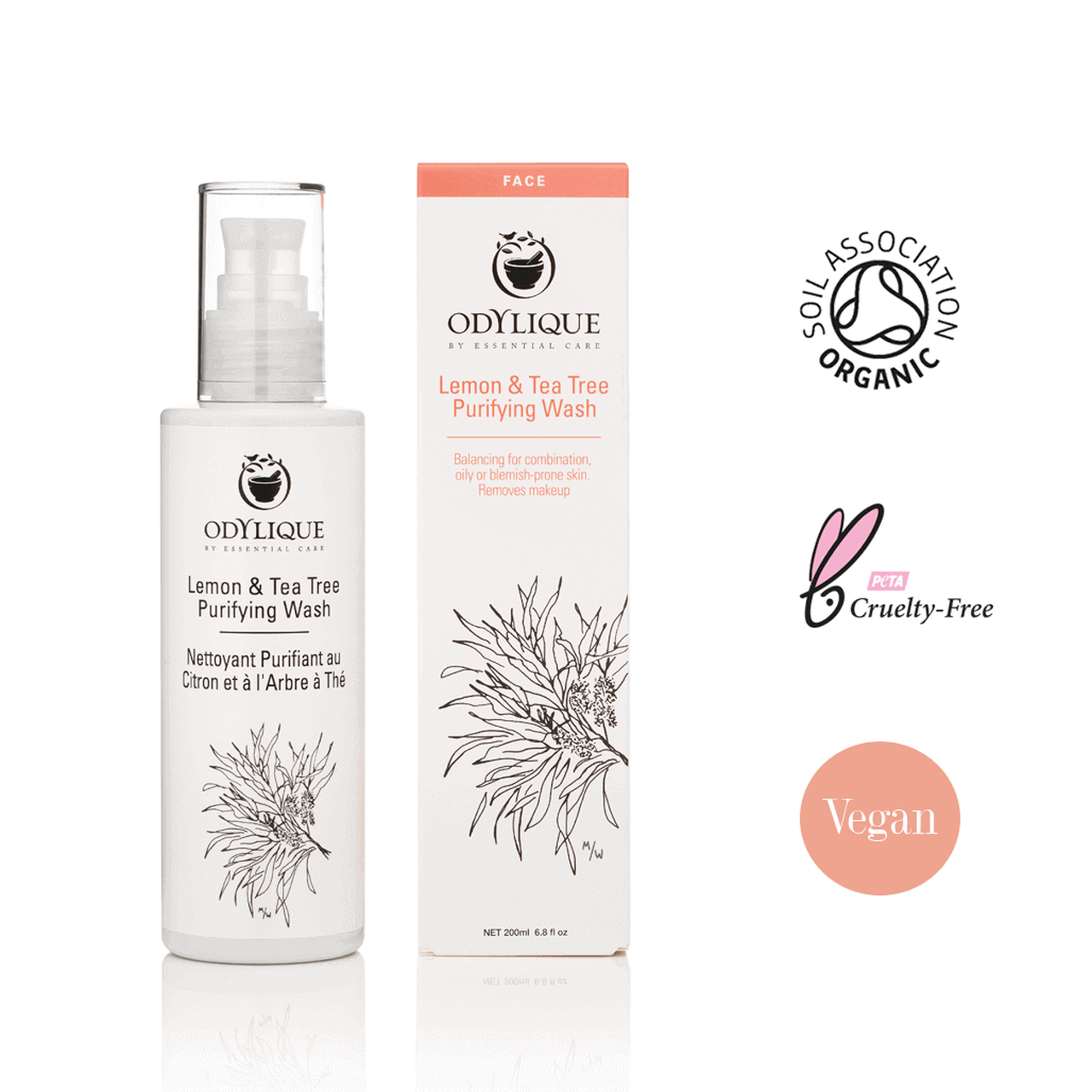 Lemon & tea tree Purifying Wash Odylique - milde reiniger voor normale tot vette huid