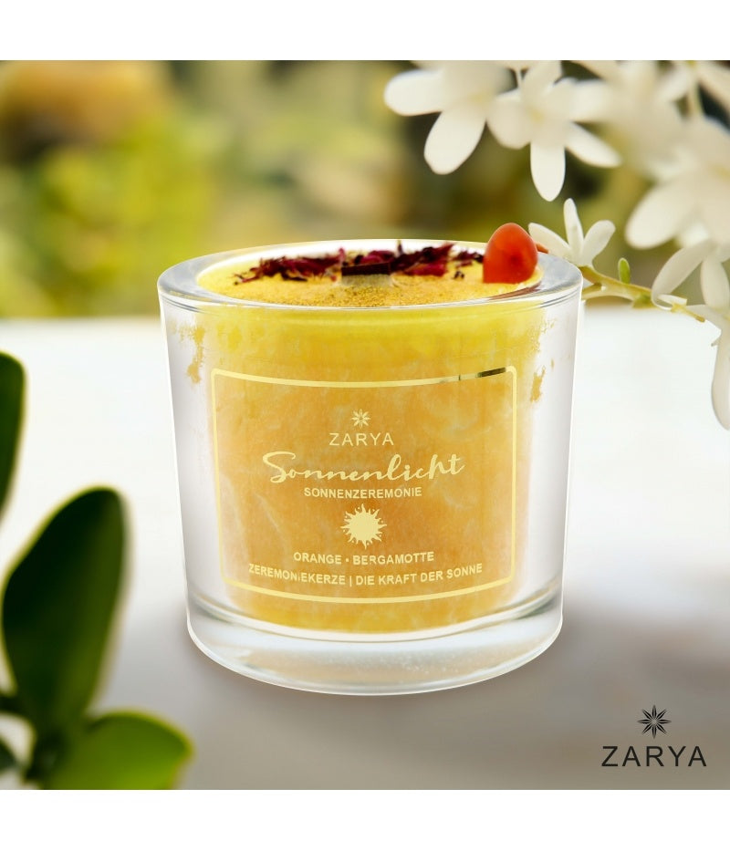 Sunlight - ceremoniële kaars met sinaas en bergamot en carneool